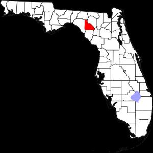 Lafayette County on the map of Florida 2024. Cities, roads, borders and