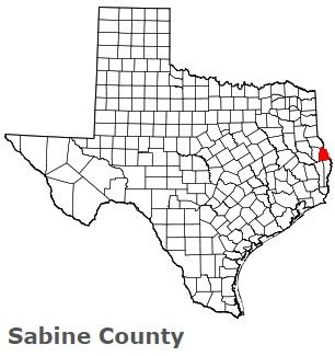Sabine County on the map of Texas - Sabine 44